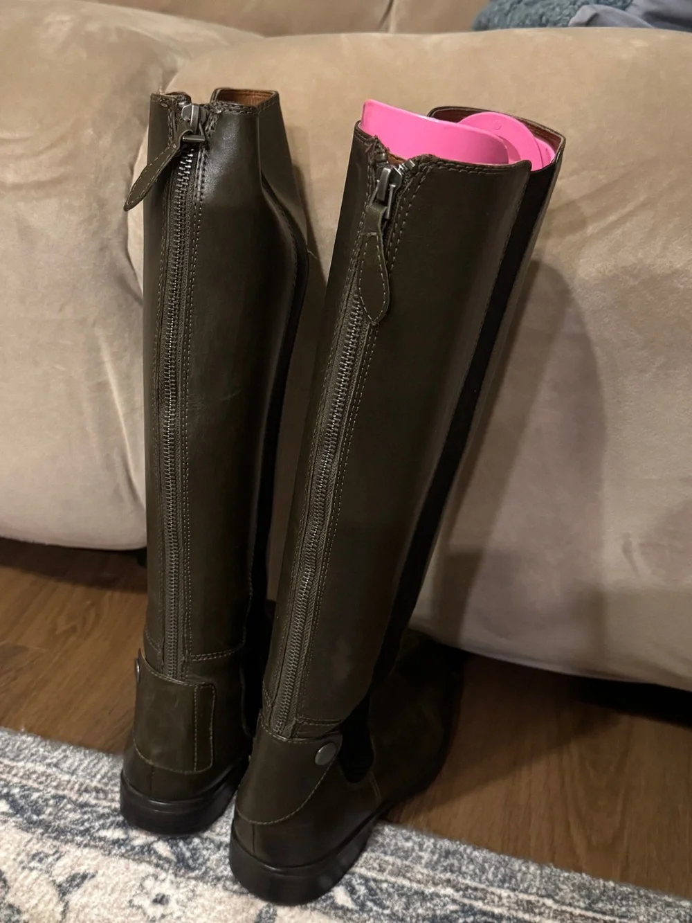 Franco Sarto Olive Green Leather Riding Boots w/ Black Elastic Panels women’s 8